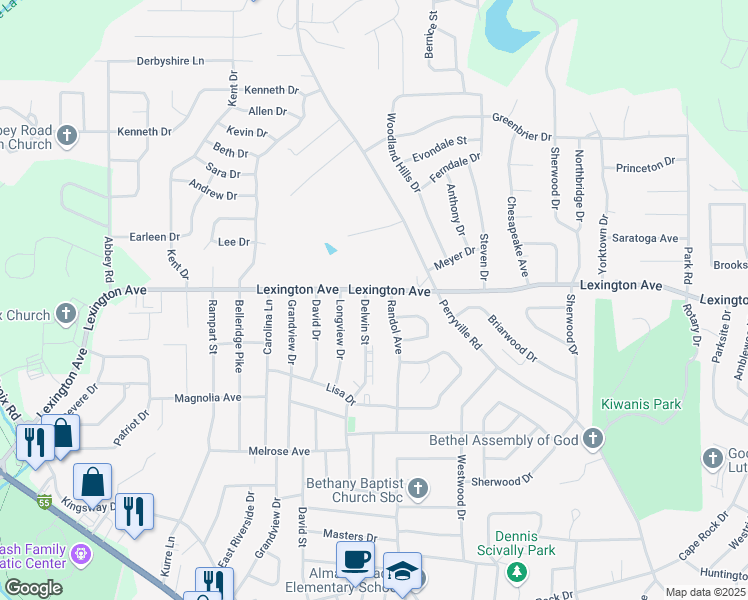 map of restaurants, bars, coffee shops, grocery stores, and more near 1970 Delwin Street in Cape Girardeau