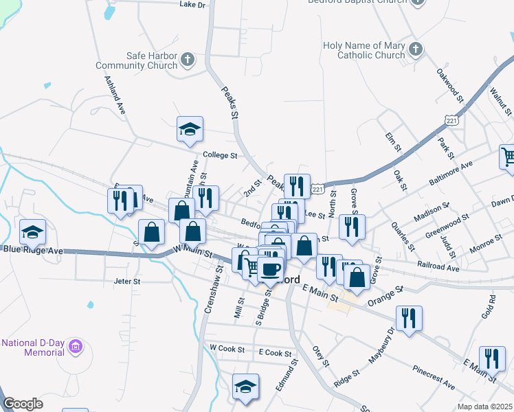 map of restaurants, bars, coffee shops, grocery stores, and more near 407 Avenel Avenue in Bedford