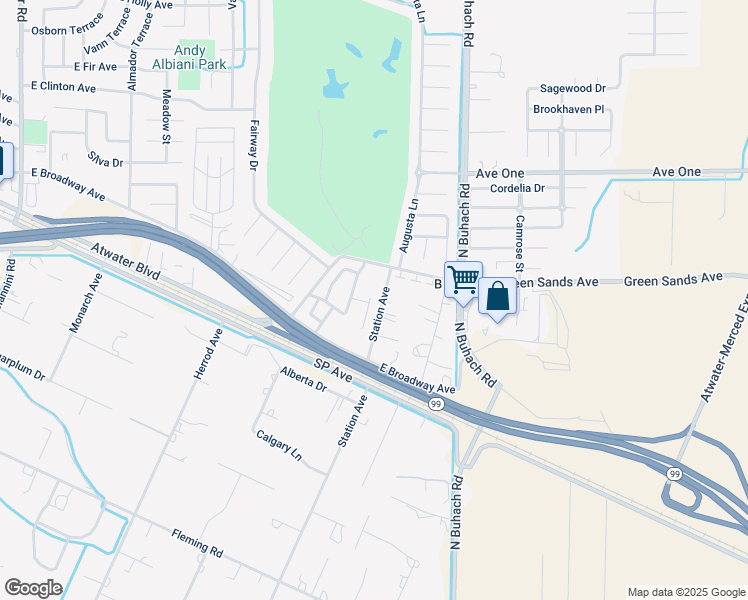 map of restaurants, bars, coffee shops, grocery stores, and more near 716 San Joaquin Court in Atwater