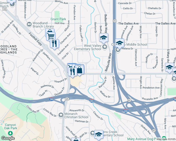map of restaurants, bars, coffee shops, grocery stores, and more near 1700 Marshall Court in Los Altos