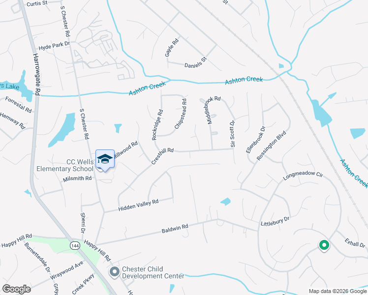 map of restaurants, bars, coffee shops, grocery stores, and more near 3912 Cresthill Road in Chester