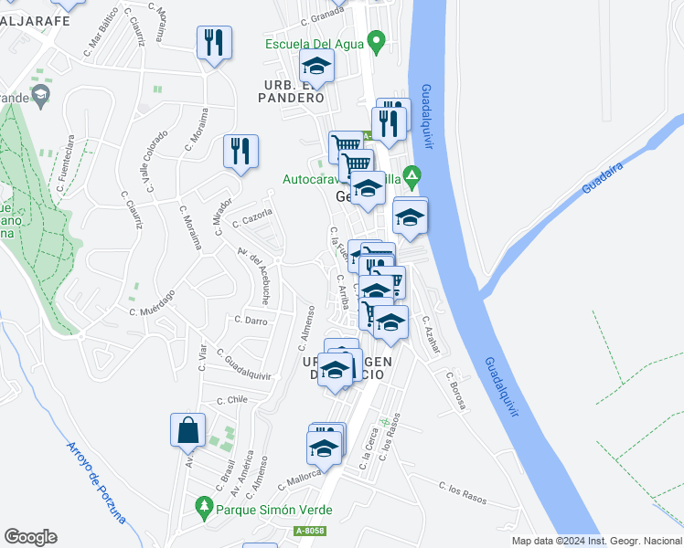 map of restaurants, bars, coffee shops, grocery stores, and more near 11 Calle Arriba in Gelves