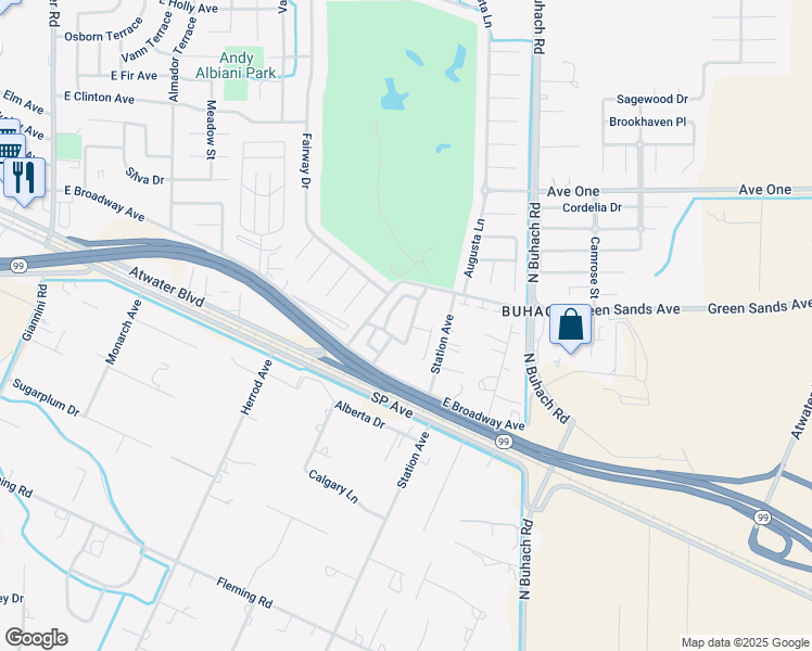 map of restaurants, bars, coffee shops, grocery stores, and more near 713 Vista Del Rey Drive in Atwater