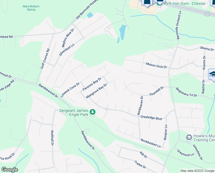 map of restaurants, bars, coffee shops, grocery stores, and more near 13607 Mangrove Bay Drive in Chester