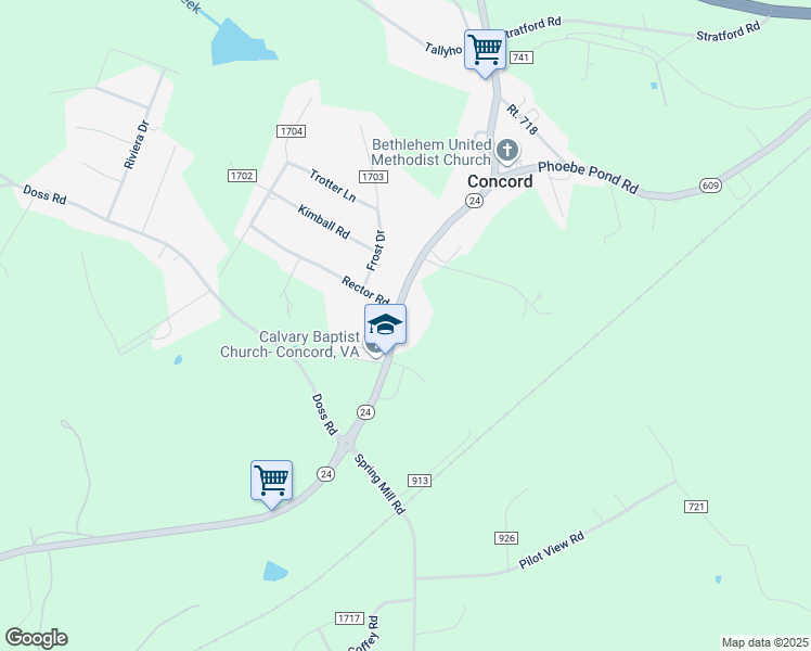 map of restaurants, bars, coffee shops, grocery stores, and more near 9467 Village Highway in Concord