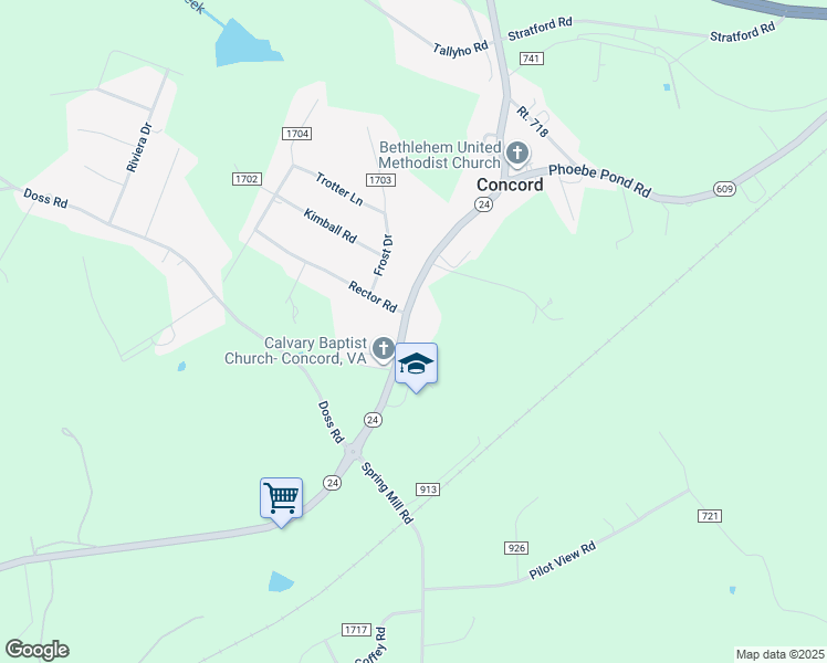 map of restaurants, bars, coffee shops, grocery stores, and more near 9467 Village Highway in Concord