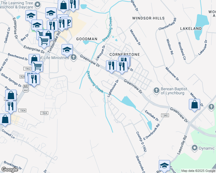 map of restaurants, bars, coffee shops, grocery stores, and more near 37 Mulberry Circle in Lynchburg