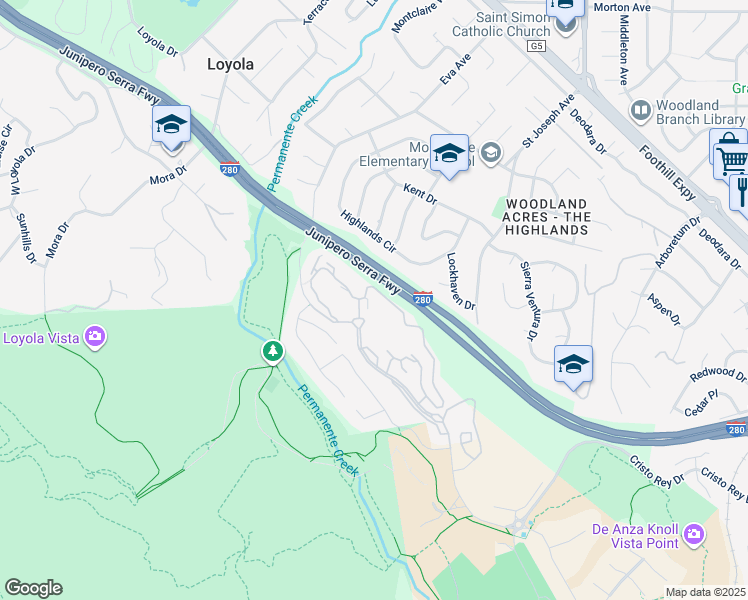 map of restaurants, bars, coffee shops, grocery stores, and more near 23500 Cristo Rey Drive in Cupertino