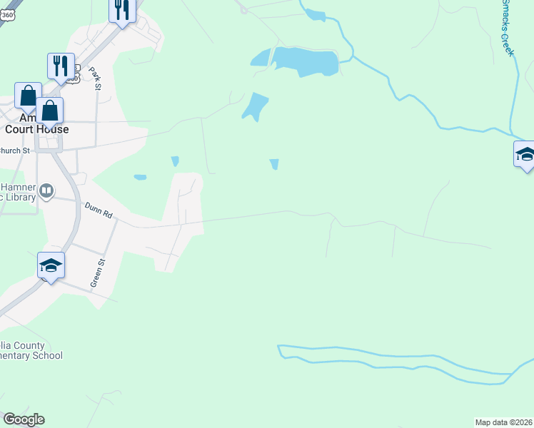 map of restaurants, bars, coffee shops, grocery stores, and more near 16121 Dunn Road in Amelia Court House