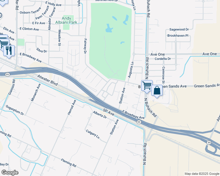 map of restaurants, bars, coffee shops, grocery stores, and more near 713 Vista Del Rey Drive in Atwater