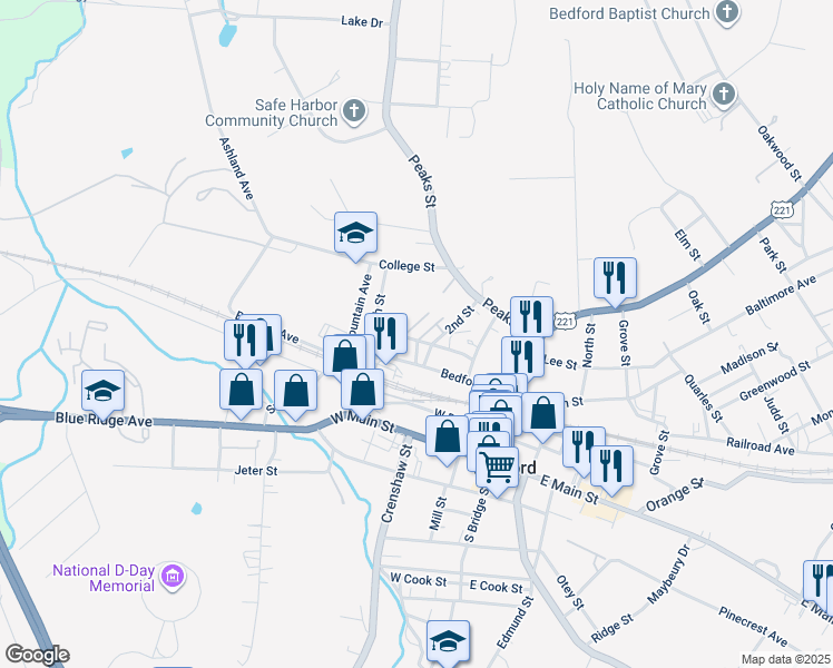 map of restaurants, bars, coffee shops, grocery stores, and more near 510 Bedford Avenue in Bedford