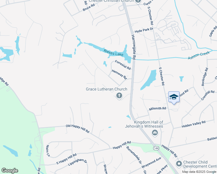 map of restaurants, bars, coffee shops, grocery stores, and more near 4516 Riderwood Way in Chester