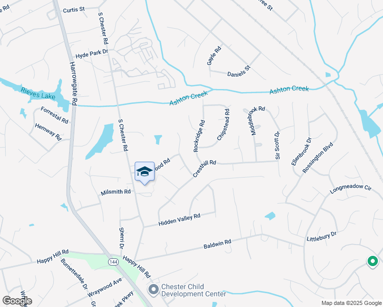 map of restaurants, bars, coffee shops, grocery stores, and more near 13102 Rockridge Road in Chester