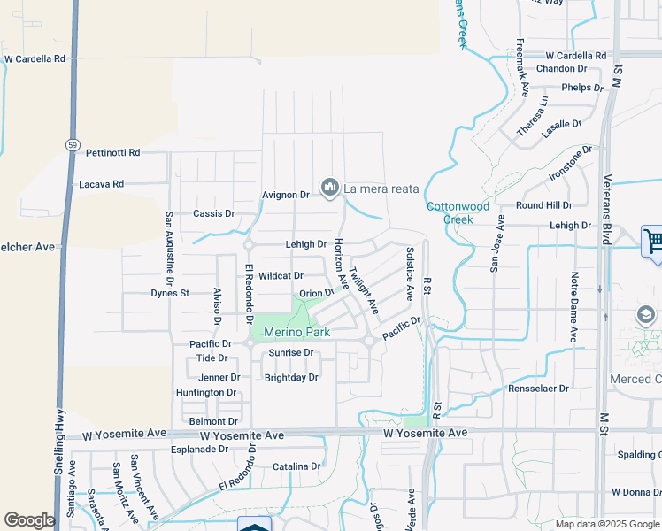 map of restaurants, bars, coffee shops, grocery stores, and more near 3962 Blackberry Avenue in Merced