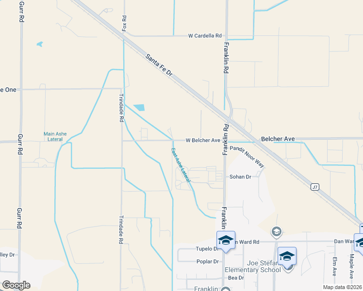 map of restaurants, bars, coffee shops, grocery stores, and more near West Belcher Avenue in Merced