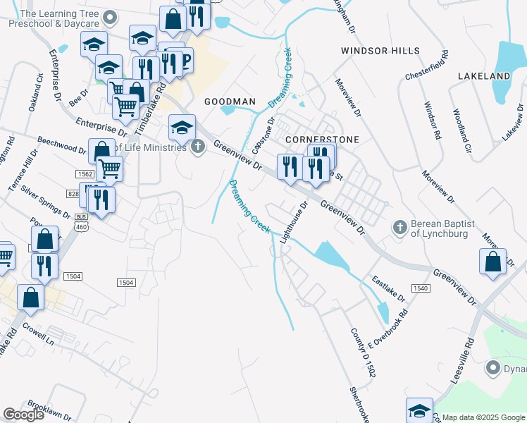 map of restaurants, bars, coffee shops, grocery stores, and more near 112 Mulberry Circle in Lynchburg