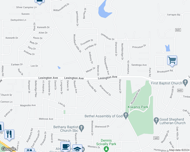 map of restaurants, bars, coffee shops, grocery stores, and more near 1976 Briarwood Drive in Cape Girardeau