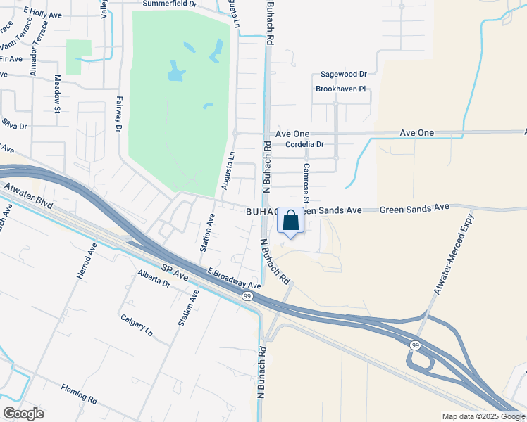 map of restaurants, bars, coffee shops, grocery stores, and more near Green Sands Avenue in Atwater