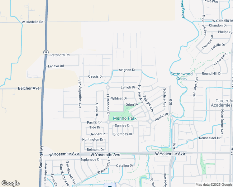 map of restaurants, bars, coffee shops, grocery stores, and more near 1272 Strabery Court in Merced