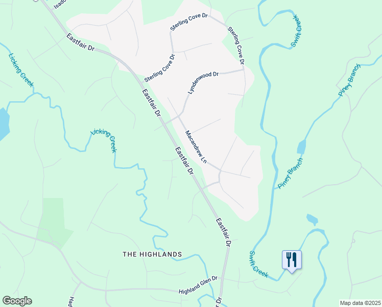 map of restaurants, bars, coffee shops, grocery stores, and more near 10625 Macandrew Lane in Chesterfield