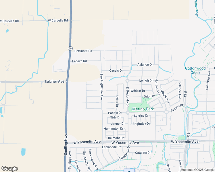 map of restaurants, bars, coffee shops, grocery stores, and more near 1372 Derby Drive in Merced
