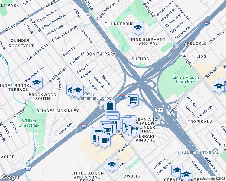 map of restaurants, bars, coffee shops, grocery stores, and more near 1194 Herald Avenue in San Jose