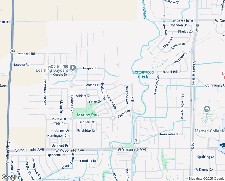 map of restaurants, bars, coffee shops, grocery stores, and more near 1180 Evening Star Drive in Merced