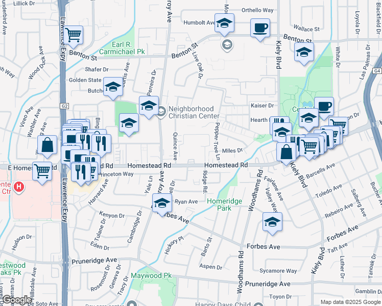 map of restaurants, bars, coffee shops, grocery stores, and more near 794 Ridge Road in Santa Clara