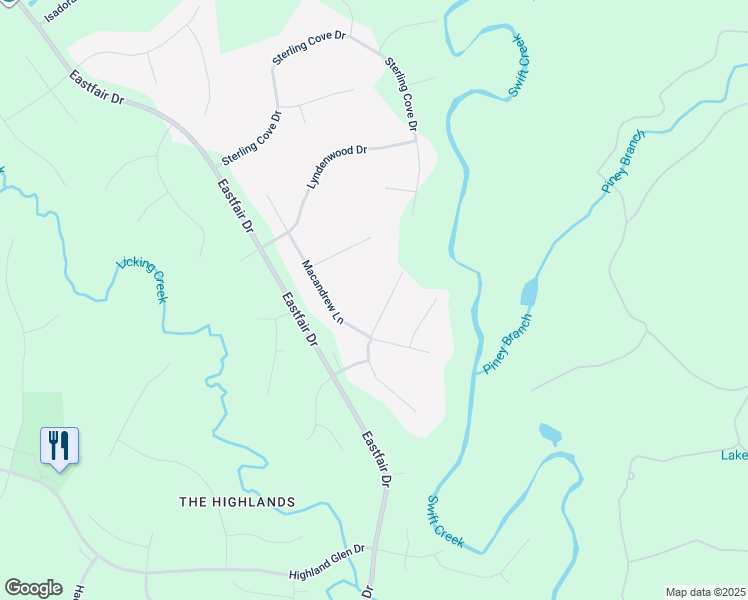 map of restaurants, bars, coffee shops, grocery stores, and more near 8224 Macandrew Place in Chesterfield