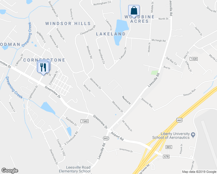 map of restaurants, bars, coffee shops, grocery stores, and more near 507 Barrington Way in Lynchburg