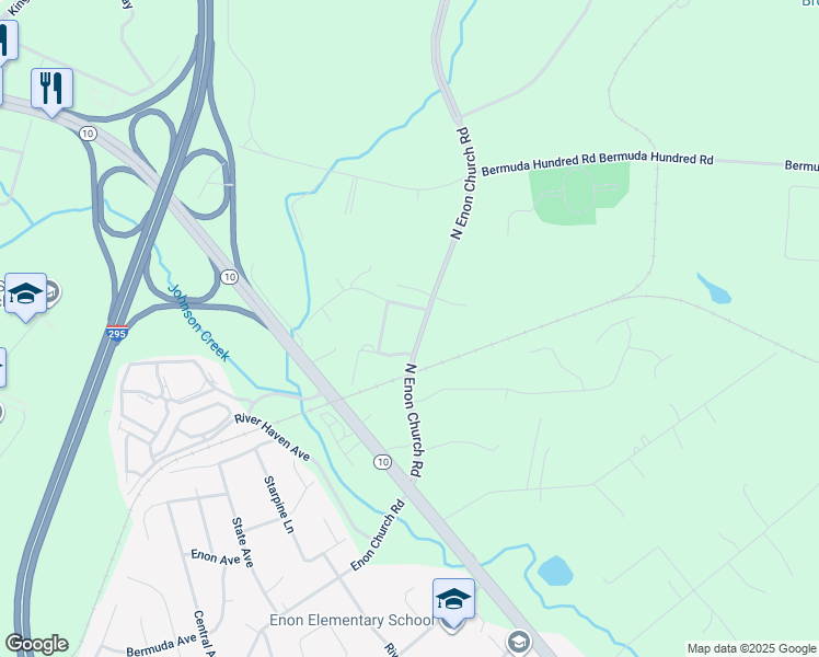 map of restaurants, bars, coffee shops, grocery stores, and more near 13808 North Enon Church Road in Chester