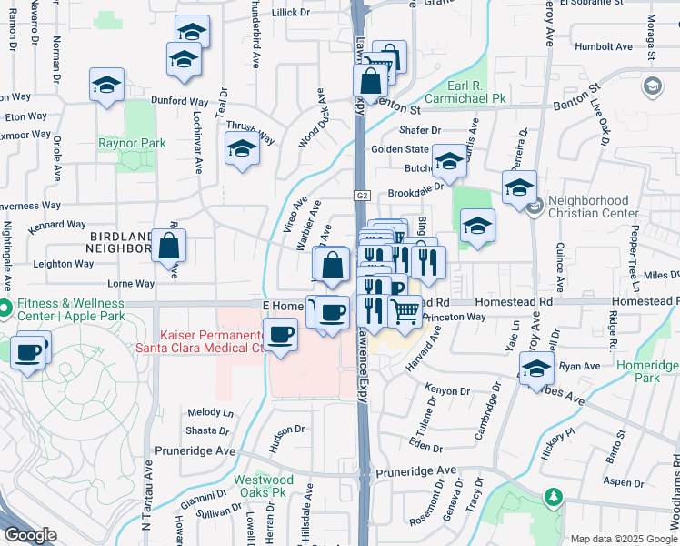 map of restaurants, bars, coffee shops, grocery stores, and more near 1180 Lochinvar Avenue in Sunnyvale