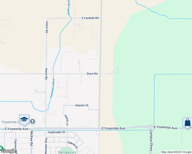 map of restaurants, bars, coffee shops, grocery stores, and more near 2965 Dunn Road in Merced