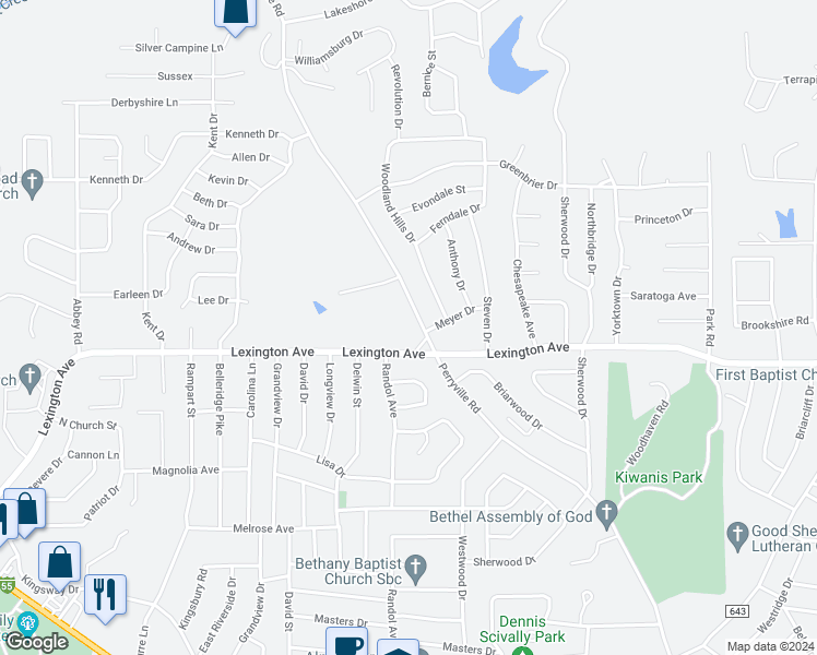 map of restaurants, bars, coffee shops, grocery stores, and more near 2037 Perryville Road in Cape Girardeau