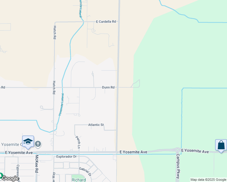map of restaurants, bars, coffee shops, grocery stores, and more near 2965 Dunn Road in Merced
