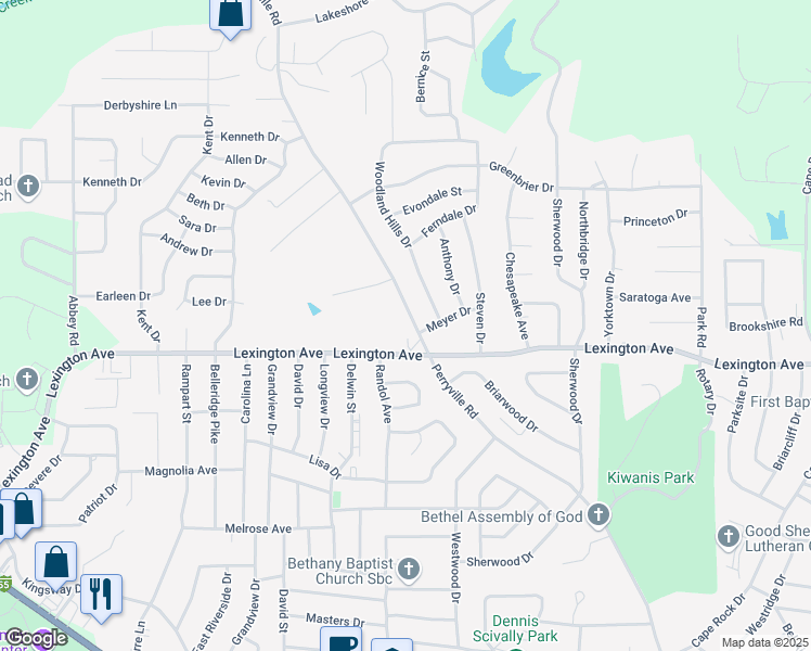 map of restaurants, bars, coffee shops, grocery stores, and more near 2023 Perryville Road in Cape Girardeau