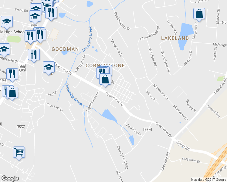 map of restaurants, bars, coffee shops, grocery stores, and more near 112 Colonnade Street in Lynchburg