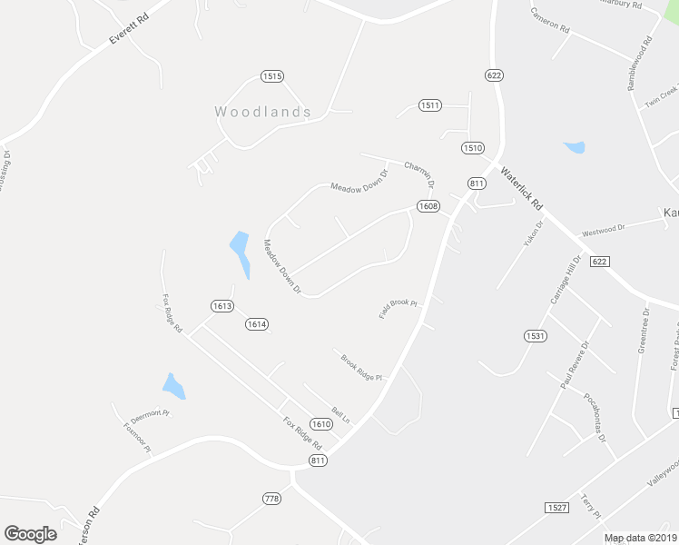map of restaurants, bars, coffee shops, grocery stores, and more near 1716 Meadow Down Drive in Forest