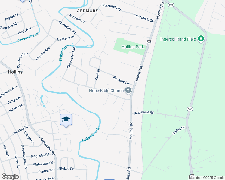 map of restaurants, bars, coffee shops, grocery stores, and more near 6519 Trevilian Road in Roanoke