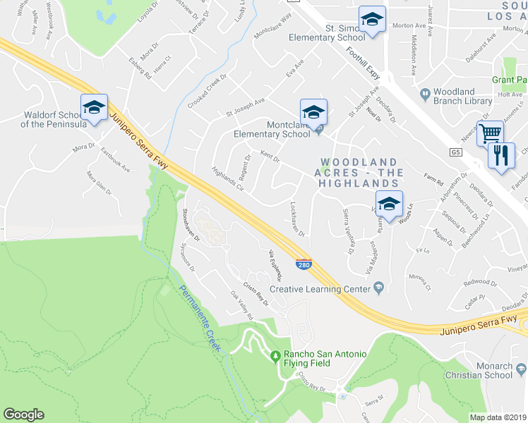 map of restaurants, bars, coffee shops, grocery stores, and more near 881 Highlands Circle in Los Altos