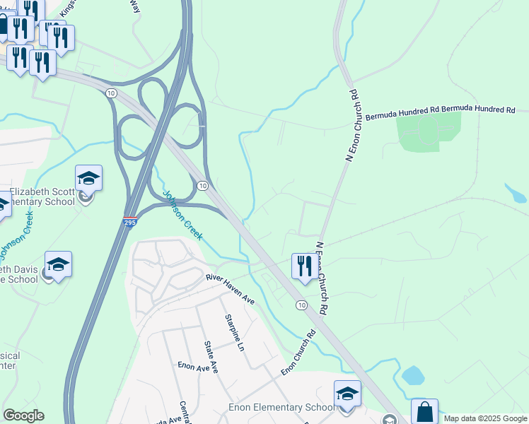 map of restaurants, bars, coffee shops, grocery stores, and more near 1520 Irvenway Lane in Chester