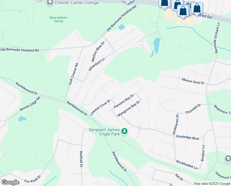 map of restaurants, bars, coffee shops, grocery stores, and more near 13718 Litwack Cove Drive in Chester