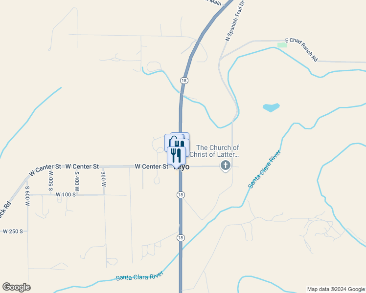 map of restaurants, bars, coffee shops, grocery stores, and more near 80 North Main Street in Veyo