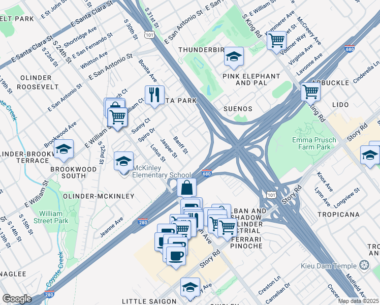 map of restaurants, bars, coffee shops, grocery stores, and more near 789 Remo Street in San Jose