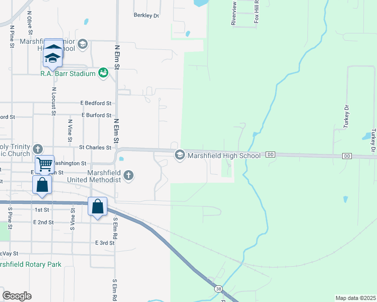 map of restaurants, bars, coffee shops, grocery stores, and more near 370 State Highway DD in Marshfield