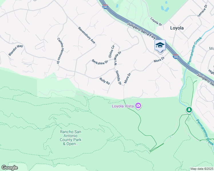 map of restaurants, bars, coffee shops, grocery stores, and more near 10364 Kenbar Road in Los Altos Hills