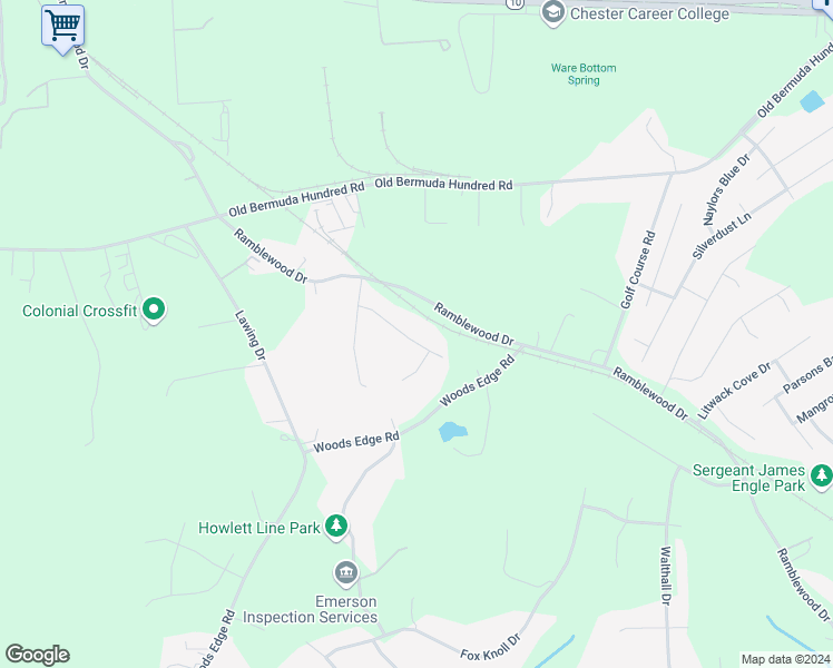 map of restaurants, bars, coffee shops, grocery stores, and more near 17829 Willowynde Road in Chester