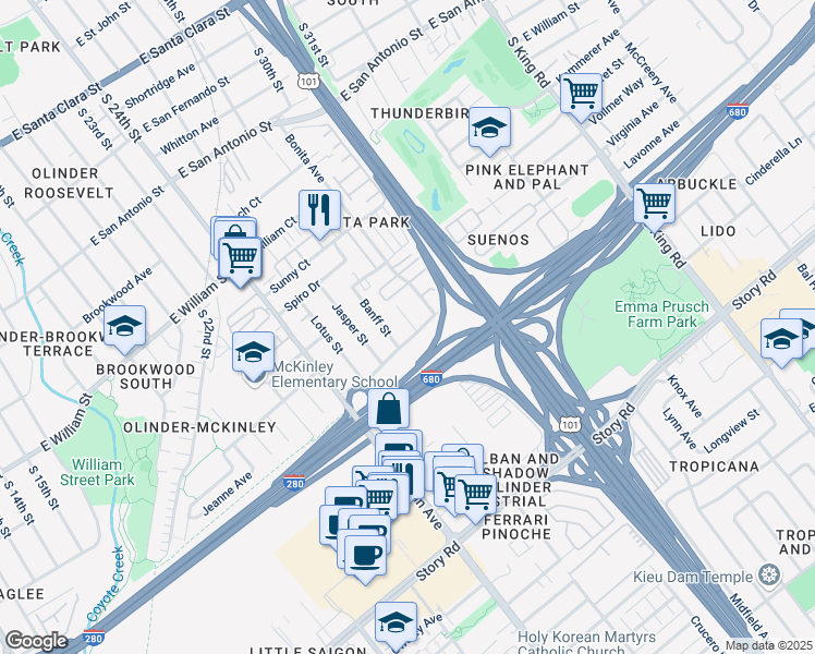 map of restaurants, bars, coffee shops, grocery stores, and more near 789 Remo Street in San Jose