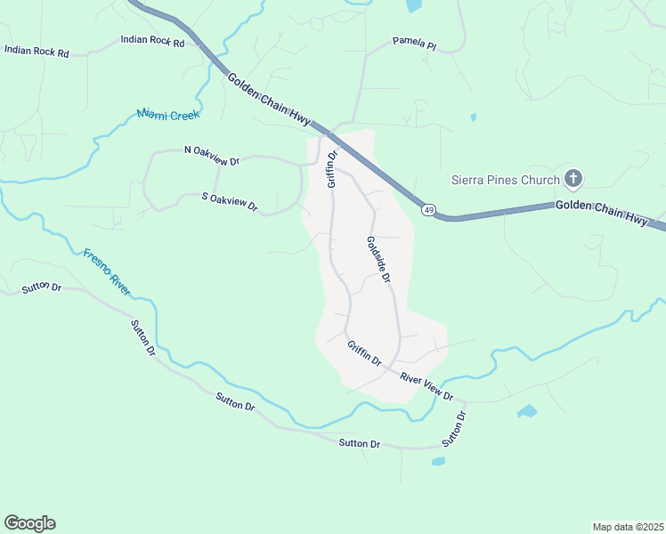 map of restaurants, bars, coffee shops, grocery stores, and more near Griffin Drive in Ahwahnee