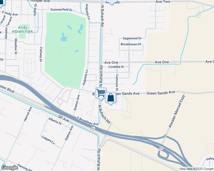 map of restaurants, bars, coffee shops, grocery stores, and more near 1916 Bridlewood Drive in Atwater